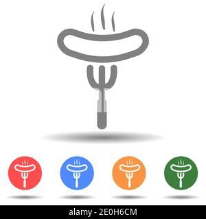 Grilled sausage on fork vector icon Stock Vector