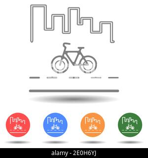 Bicycle on the road with city view vector icon Stock Vector