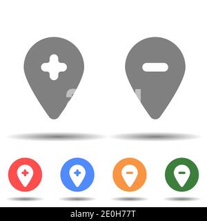 Location pin with cross line icon. Hospital add remove location Stock Vector