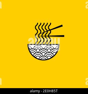 Asian cuisine logo with plate and noodles. Ramen icon. Design element for  restaurant, cafe, or menu. Vector symbol Stock Vector
