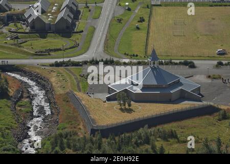 Bird eye view of a small town of Eskifjodur located in east Iceland. Stock Photo