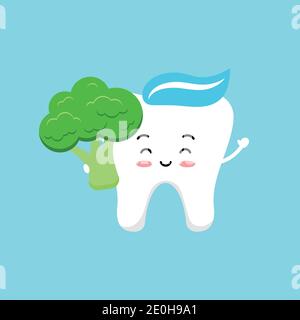 Cute tooth with broccoli. Stock Vector