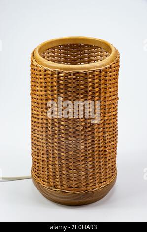 Master's handmade wicker lamp, night lamp on the table, good work Stock Photo