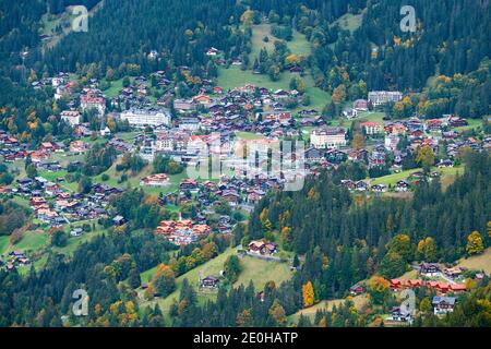 The village Wengen (Switzerland) in the valley Lauterbrunnental Stock Photo