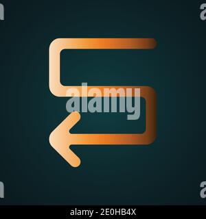 Arrow in form of curved snake. Gradient gold concept with dark background Stock Vector