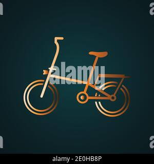 Woman bicycle icon vector logo. Gradient gold concept with dark background Stock Vector