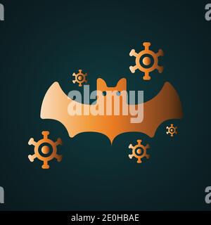 Bat virus icon vector logo isolated on background. Gradient gold concept with dark background Stock Vector