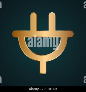 Plug up and down icon vector logo. Gradient gold metal with dark background Stock Vector