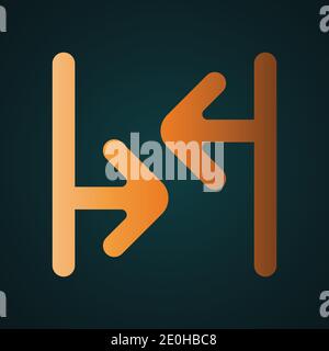 Two arrows pointing at the center. Gradient gold concept with dark background Stock Vector