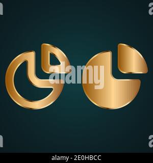 Filled and empty round chart icon vector. Gradient gold metal with dark background Stock Vector