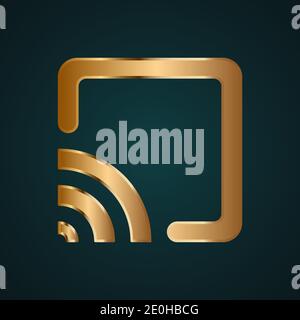 Chorme cast icon vector logo. Gradient gold metal with dark background Stock Vector