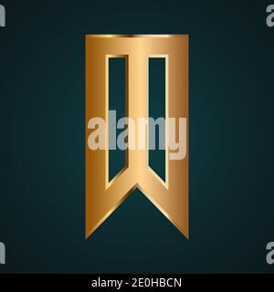 Bookmark icon vector logo. Gradient gold metal with dark background Stock Vector