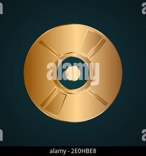 DVD diamond icon vector logo. Gradient gold metal with dark background Stock Vector