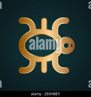 Circle bug icon vector logo. Gradient gold metal with dark background Stock Vector