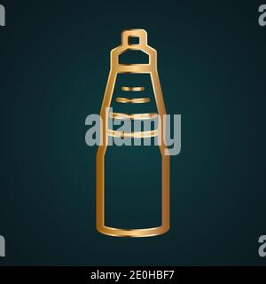 Linear water bottle icon vector logo. Gradient gold metal with dark background Stock Vector
