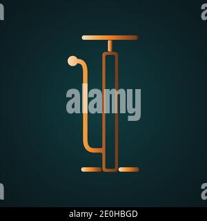 Bicycle wheel pump icon vector. Gradient gold concept with dark background Stock Vector