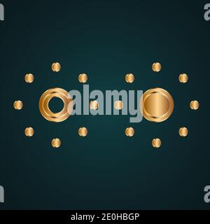 Brightness icon vector logo. Gradient gold metal with dark background Stock Vector