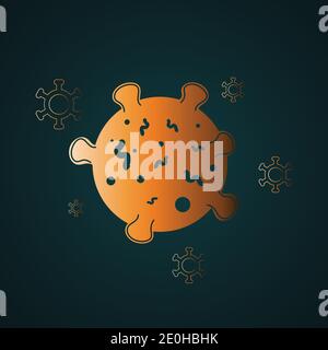 Big corona virus vector icon. Gradient gold concept with dark background Stock Vector