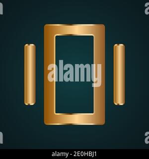Rectangle center tool icon vector. Gradient gold metal with dark background Stock Vector