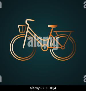 Woman bicycle icon vector logo. Gradient gold concept with dark background Stock Vector