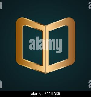 Book with bookmark icon vector logo. Gradient gold metal with dark background Stock Vector