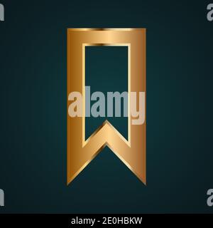 Bookmark icon vector logo. Gradient gold metal with dark background Stock Vector