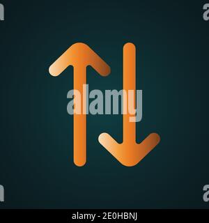 Arrow down and up vector. Gradient gold concept with dark background Stock Vector