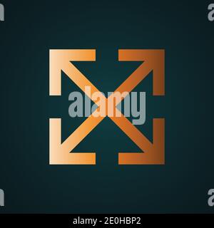 Maximize, arrow vector. Gradient gold concept with dark background Stock Vector
