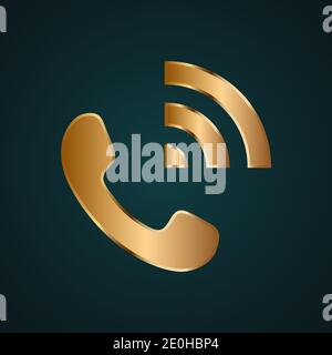 Call speaker icon vector logo. Gradient gold metal with dark background Stock Vector