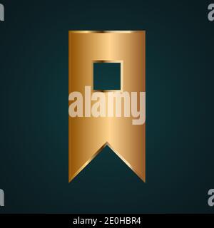Bookmark icon vector logo. Gradient gold metal with dark background Stock Vector