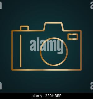 Camera DSLR icon vector logo. Gradient gold metal with dark background Stock Vector