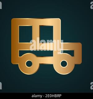 Truck car icon vector logo. Gradient gold metal with dark background Stock Vector