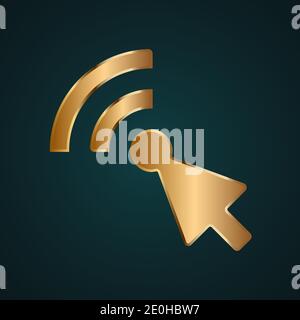 Mouse arrow click icon vector logo. Gradient gold metal with dark background Stock Vector