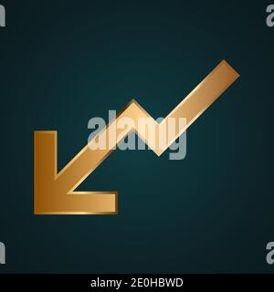 Reducing business arrow vector. Gradient gold metal with dark background Stock Vector