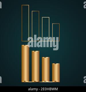 Infographic element diagram vector icon. Gradient gold metal with dark background Stock Vector