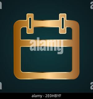 Empty calendar icon vector logo. Gradient gold metal with dark background Stock Vector