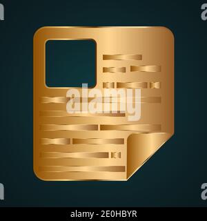 Flat CV icon vector logo. Gradient gold metal with dark background Stock Vector