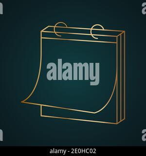 Empty calendar page vector icon. Gradient gold metal with dark background Stock Vector