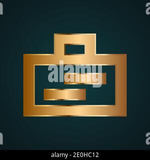 Briefcase icon vector logo. Gradient gold metal with dark background Stock Vector