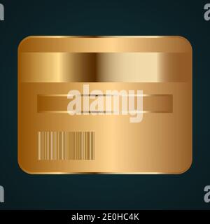 Credit card backside icon vector logo. Gradient gold metal with dark background Stock Vector