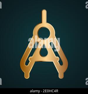 compass measuring tool vector, Ancient dividers icon. Gradient gold metal with dark background Stock Vector