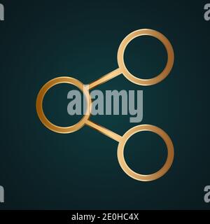 Connected dots icon vector logo. Gradient gold metal with dark background Stock Vector