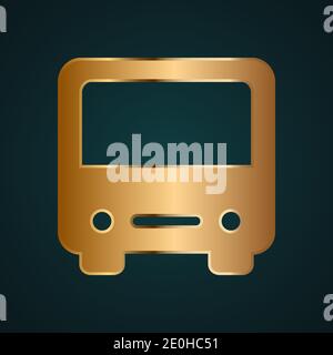 Bus front icon vector logo. Gradient gold metal with dark background Stock Vector