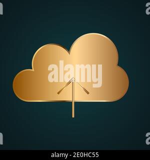 Upload on cloud vector icon. Gradient gold metal with dark background Stock Vector