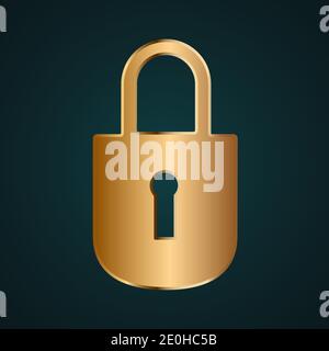 Key lock icon vector logo. Gold metal with dark background Stock Vector
