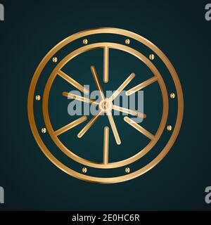 Car wheel icon vector logo. Gradient gold metal with dark background Stock Vector
