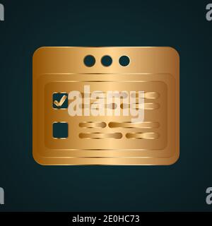 To do list calendar icon vector logo. Gradient gold metal with dark background Stock Vector
