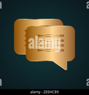 Chat, communicate icon vector logo. Gradient gold metal with dark background Stock Vector