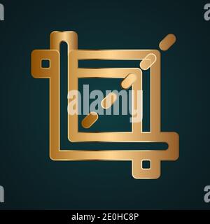 Crop tool vector icon. Gradient gold metal with dark background Stock Vector