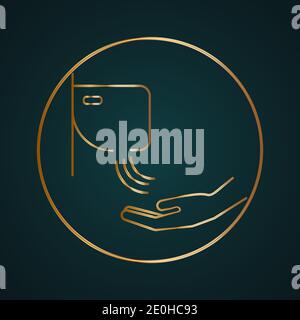 Hand dryer vector icon. Gold metal with dark background Stock Vector